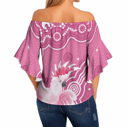 Australia Breast Cancer Support Off Shoulder Wrap Waist Top Pink Cockatoo Ribbon Aboriginal Art
