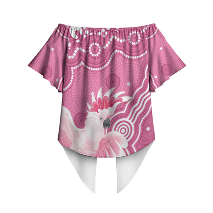 Australia Breast Cancer Support Off Shoulder Wrap Waist Top Pink Cockatoo Ribbon Aboriginal Art