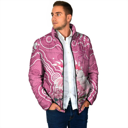 Australia Breast Cancer Support Padded Jacket Pink Cockatoo Ribbon Aboriginal Art