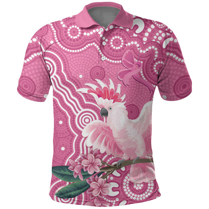 Australia Breast Cancer Support Polo Shirt Pink Cockatoo Ribbon Aboriginal Art