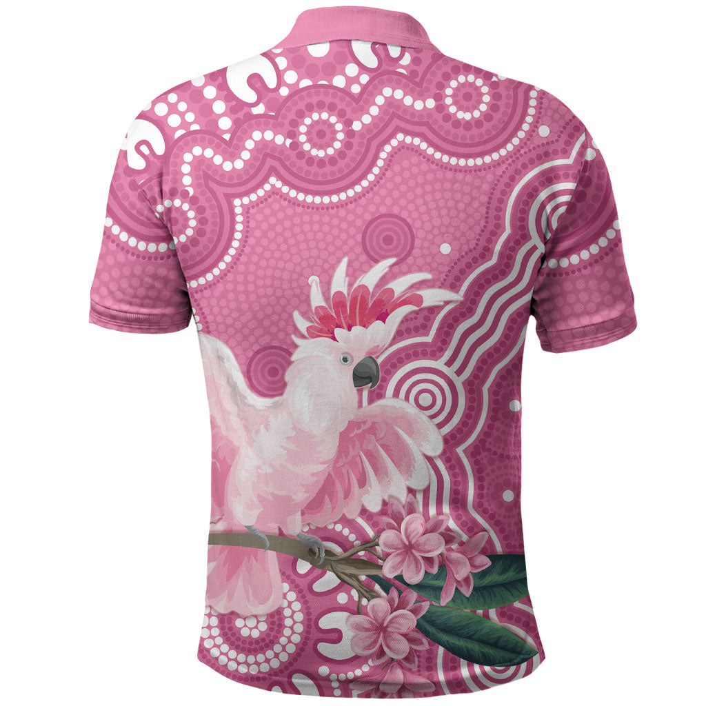 Australia Breast Cancer Support Polo Shirt Pink Cockatoo Ribbon Aboriginal Art