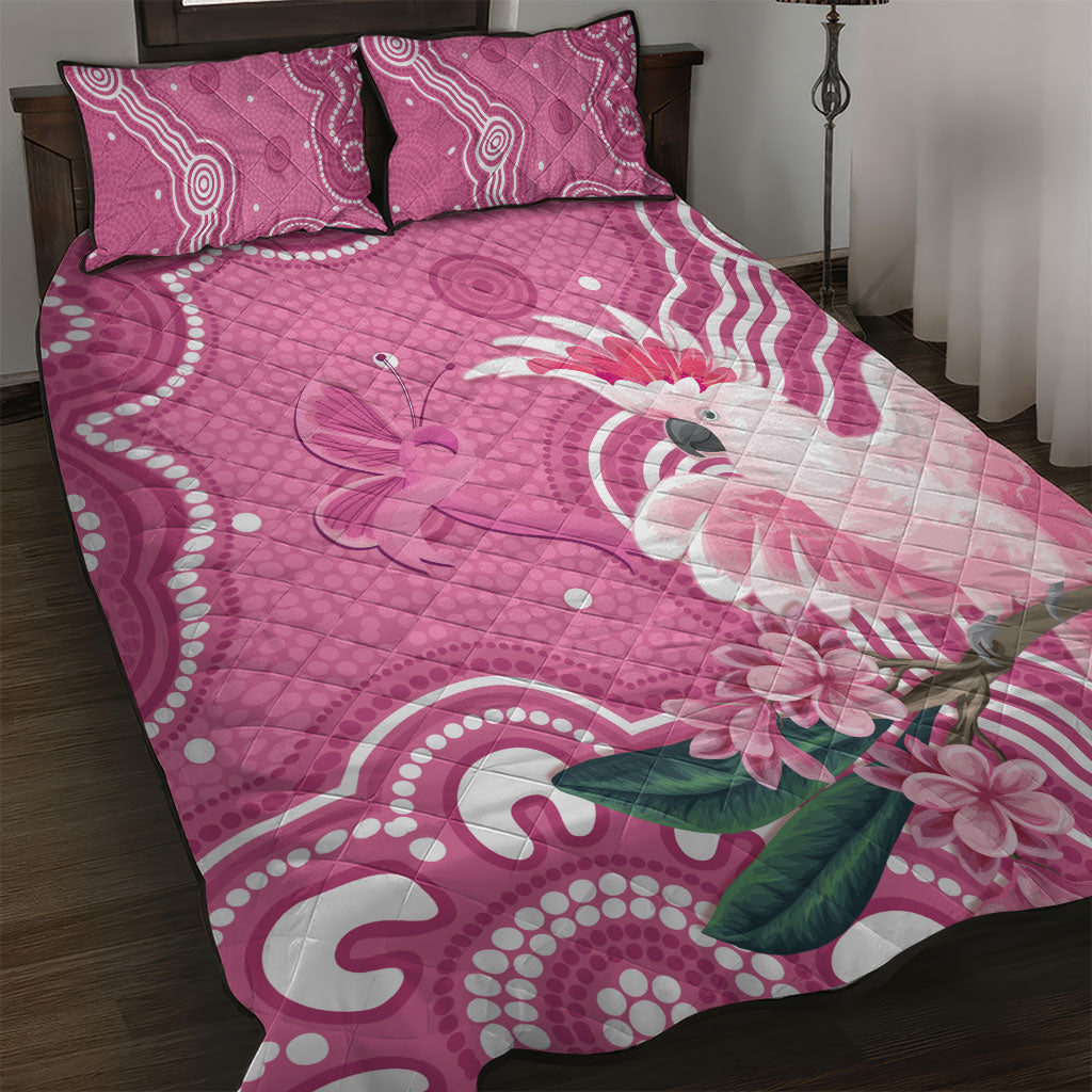 Australia Breast Cancer Support Quilt Bed Set Pink Cockatoo Ribbon Aboriginal Art