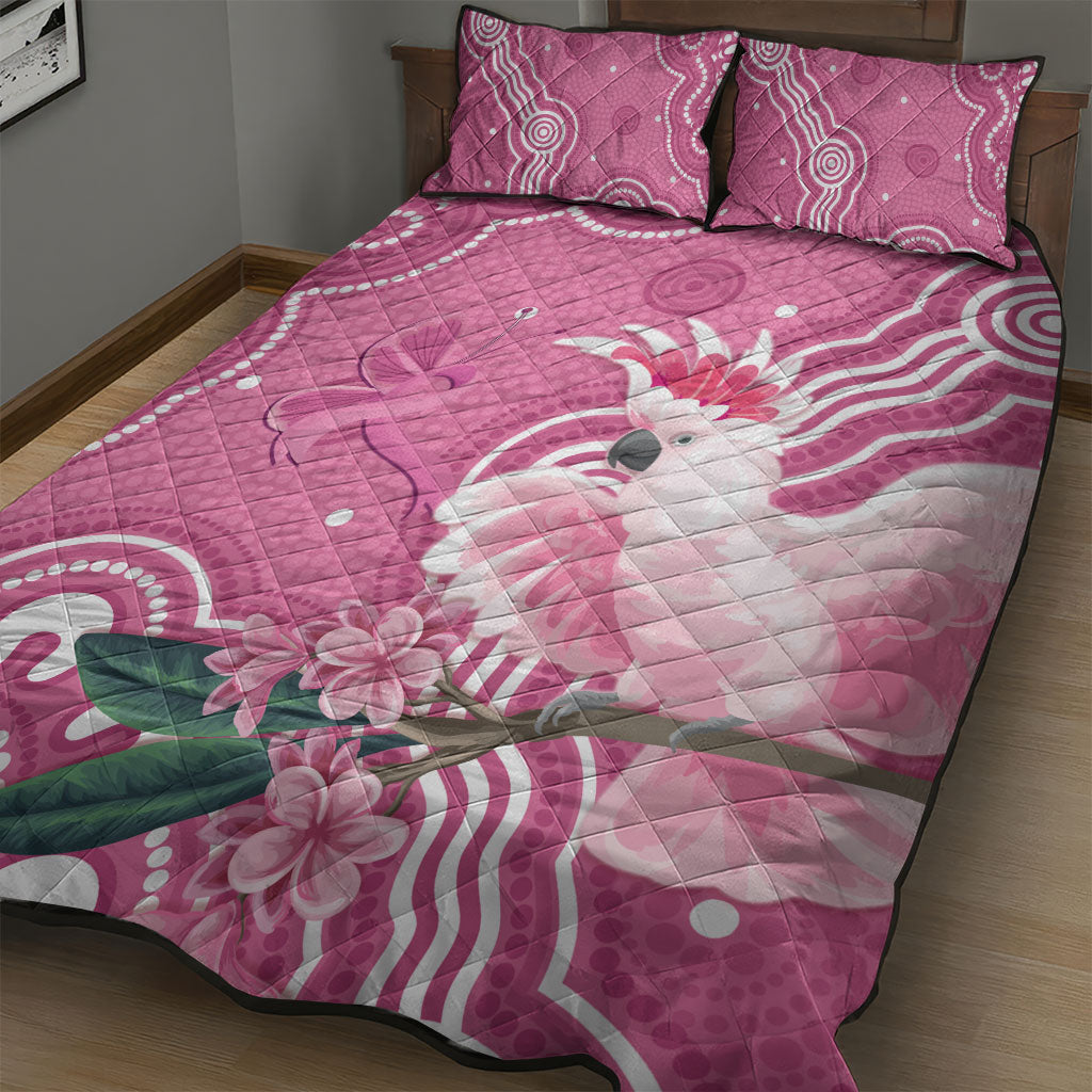 Australia Breast Cancer Support Quilt Bed Set Pink Cockatoo Ribbon Aboriginal Art