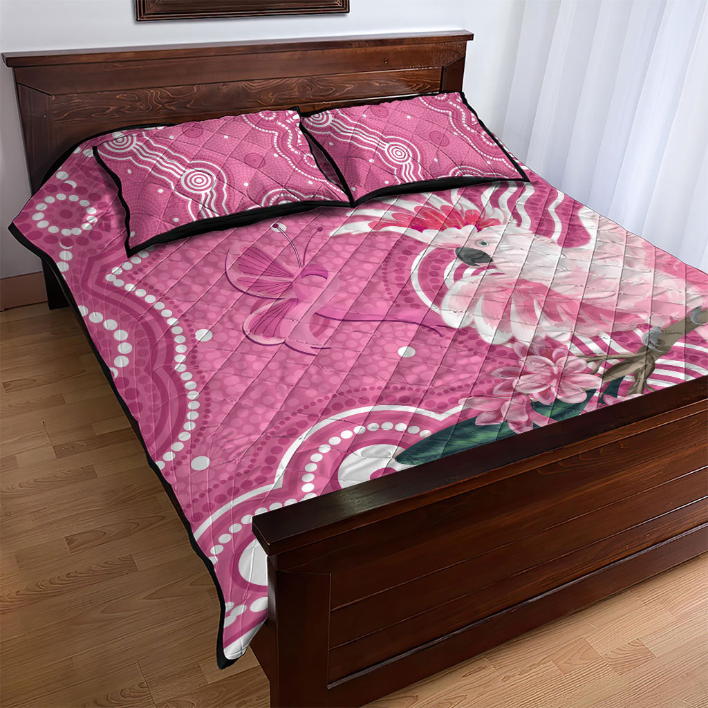 Australia Breast Cancer Support Quilt Bed Set Pink Cockatoo Ribbon Aboriginal Art