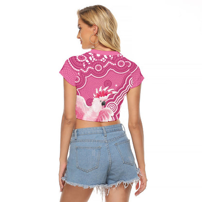 Australia Breast Cancer Support Raglan Cropped T Shirt Pink Cockatoo Ribbon Aboriginal Art