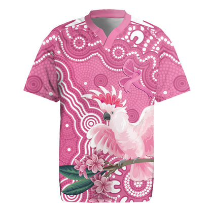 Australia Breast Cancer Support Rugby Jersey Pink Cockatoo Ribbon Aboriginal Art