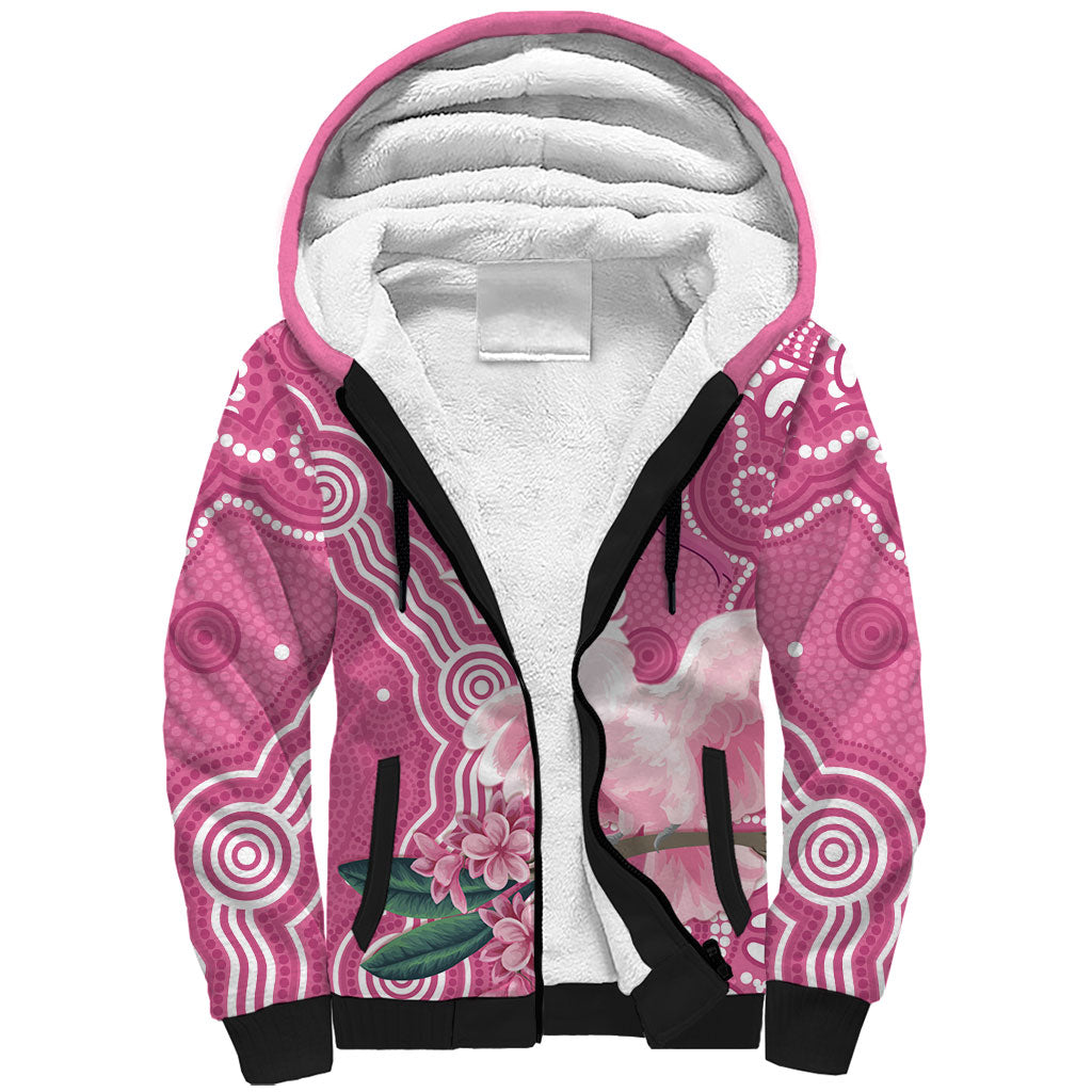 Australia Breast Cancer Support Sherpa Hoodie Pink Cockatoo Ribbon Aboriginal Art