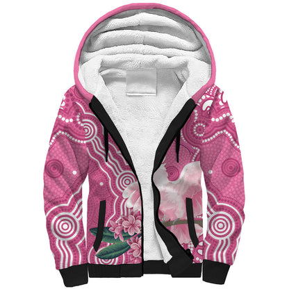 Australia Breast Cancer Support Sherpa Hoodie Pink Cockatoo Ribbon Aboriginal Art
