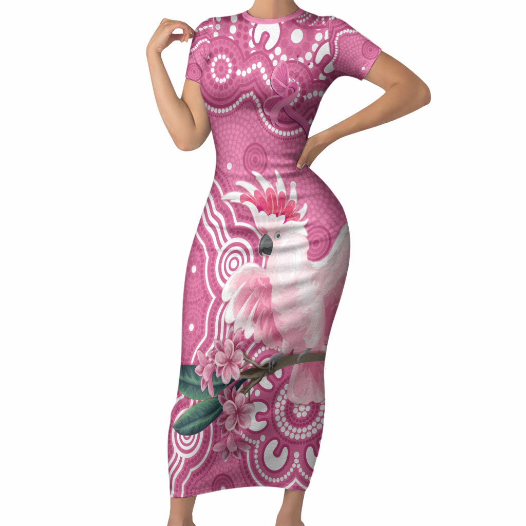 Australia Breast Cancer Support Short Sleeve Bodycon Dress Pink Cockatoo Ribbon Aboriginal Art