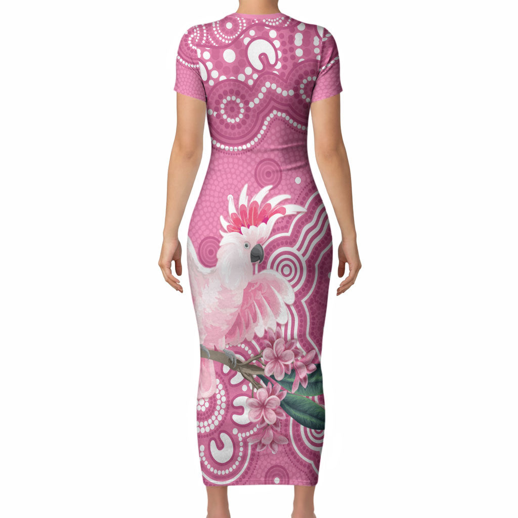 Australia Breast Cancer Support Short Sleeve Bodycon Dress Pink Cockatoo Ribbon Aboriginal Art