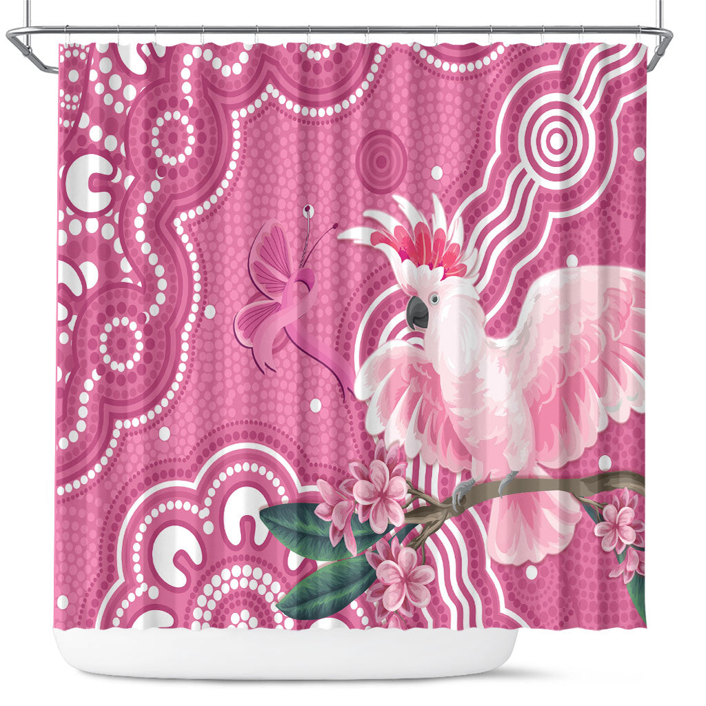 Australia Breast Cancer Support Shower Curtain Pink Cockatoo Ribbon Aboriginal Art