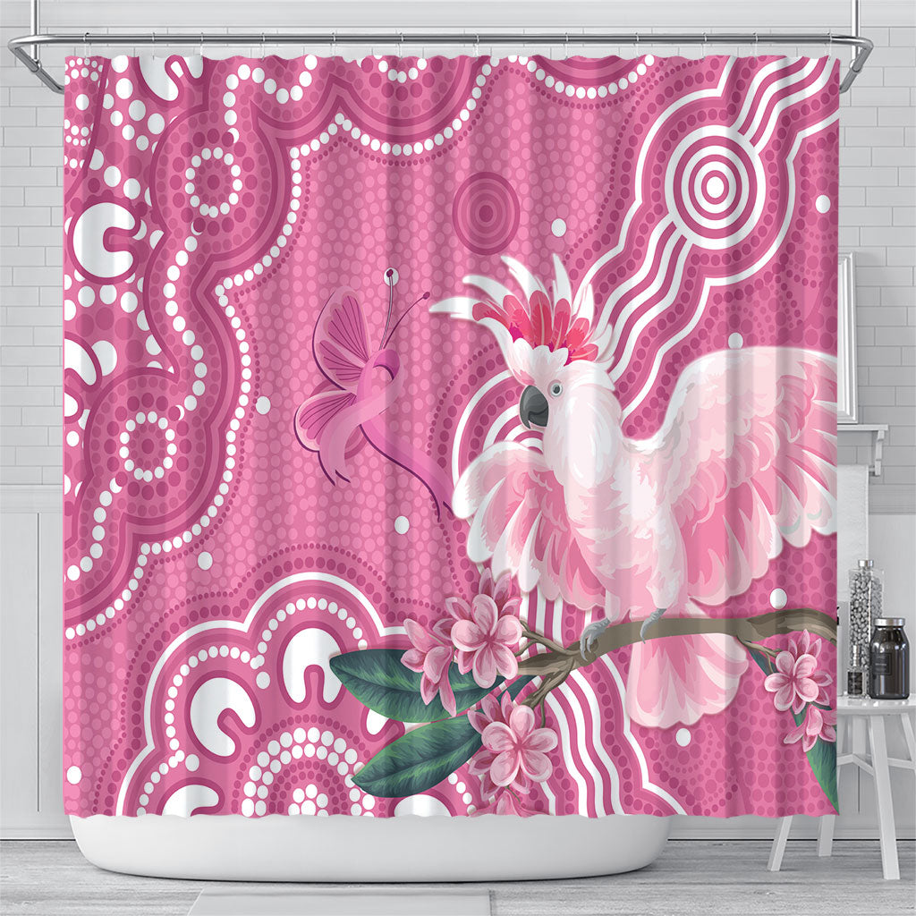 Australia Breast Cancer Support Shower Curtain Pink Cockatoo Ribbon Aboriginal Art