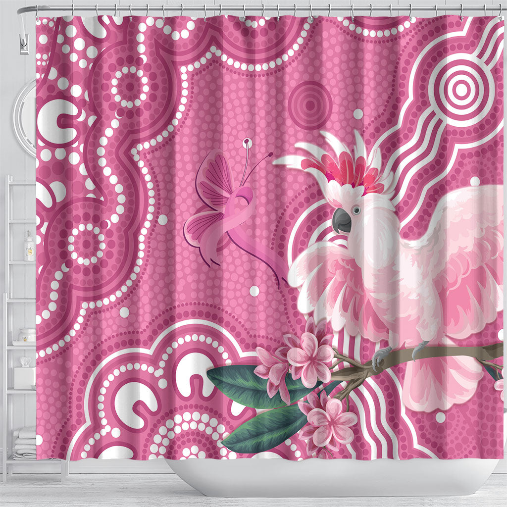 Australia Breast Cancer Support Shower Curtain Pink Cockatoo Ribbon Aboriginal Art