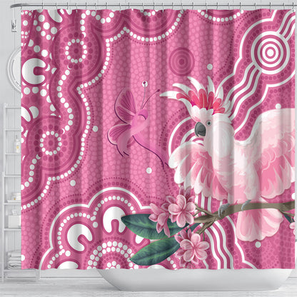 Australia Breast Cancer Support Shower Curtain Pink Cockatoo Ribbon Aboriginal Art