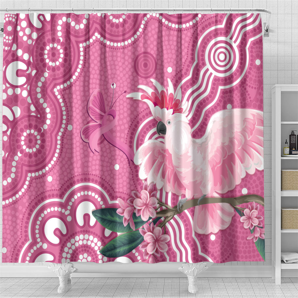 Australia Breast Cancer Support Shower Curtain Pink Cockatoo Ribbon Aboriginal Art