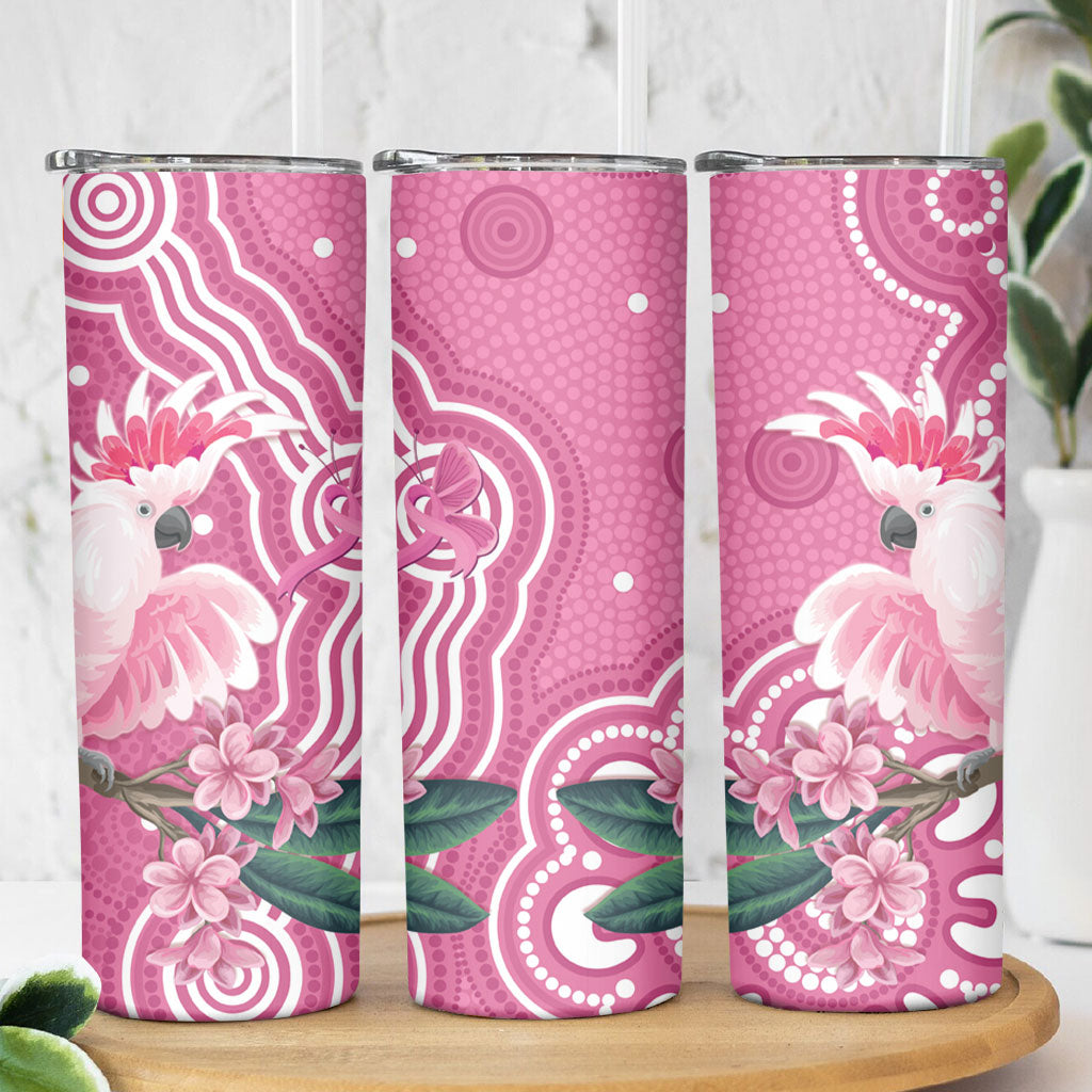 Australia Breast Cancer Support Skinny Tumbler Pink Cockatoo Ribbon Aboriginal Art