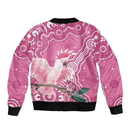 Australia Breast Cancer Support Sleeve Zip Bomber Jacket Pink Cockatoo Ribbon Aboriginal Art