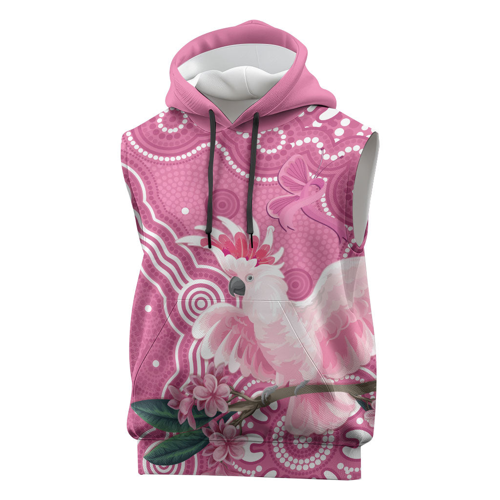 Australia Breast Cancer Support Sleeveless Hoodie Pink Cockatoo Ribbon Aboriginal Art