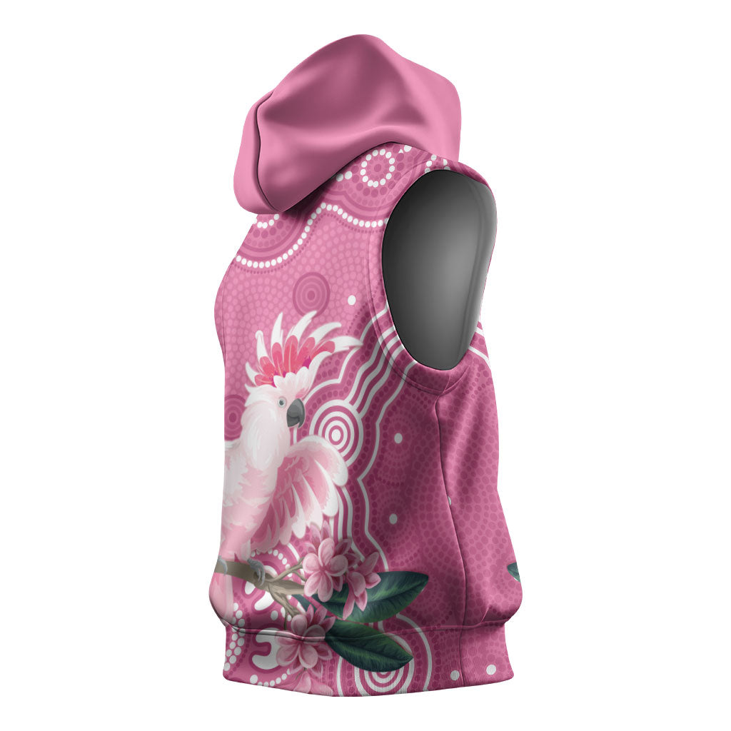 Australia Breast Cancer Support Sleeveless Hoodie Pink Cockatoo Ribbon Aboriginal Art