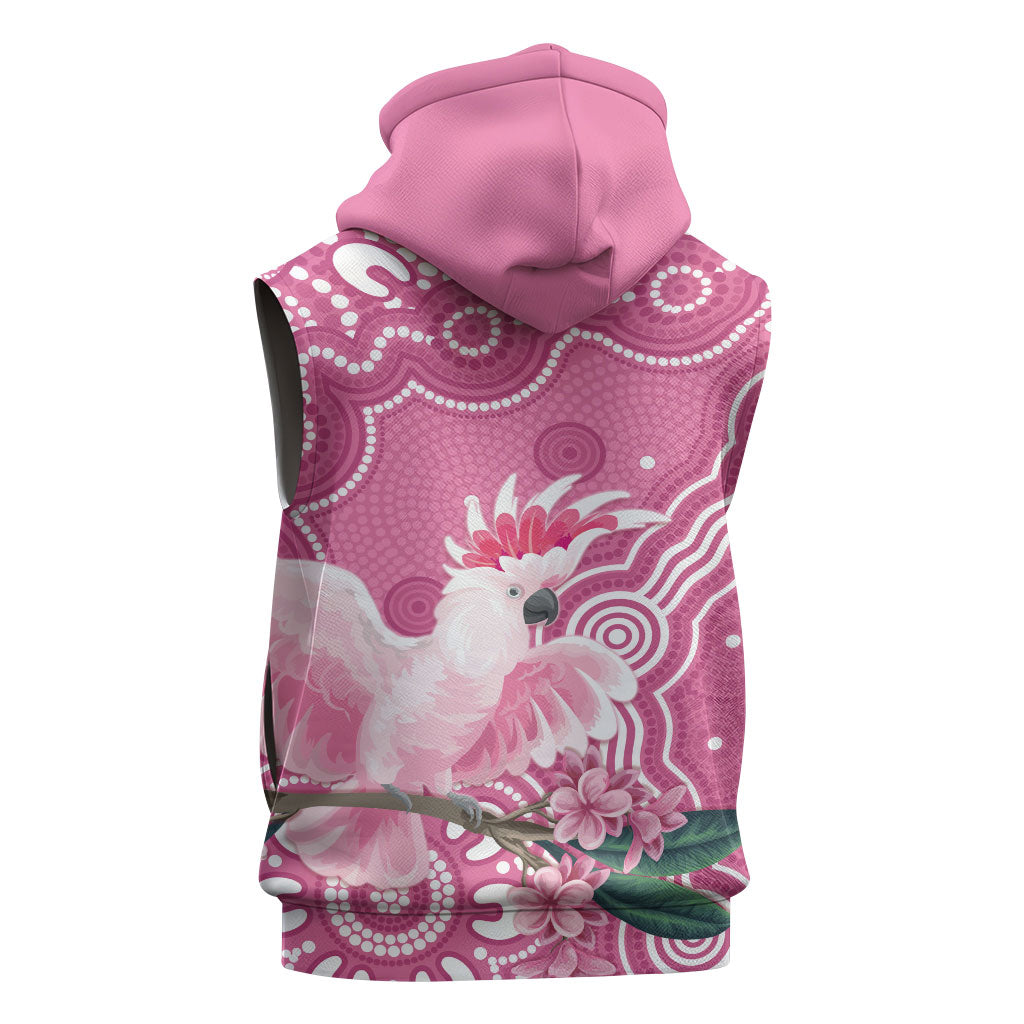 Australia Breast Cancer Support Sleeveless Zip Hoodie Pink Cockatoo Ribbon Aboriginal Art
