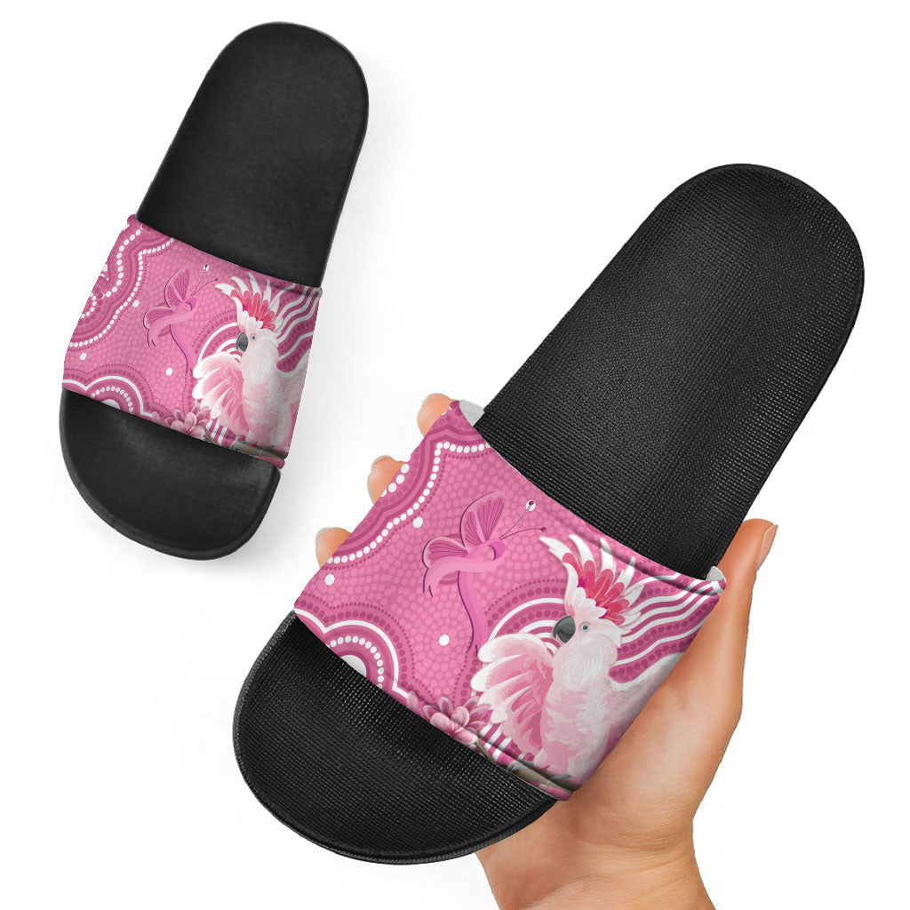 Australia Breast Cancer Support Slide Sandals Pink Cockatoo Ribbon Aboriginal Art