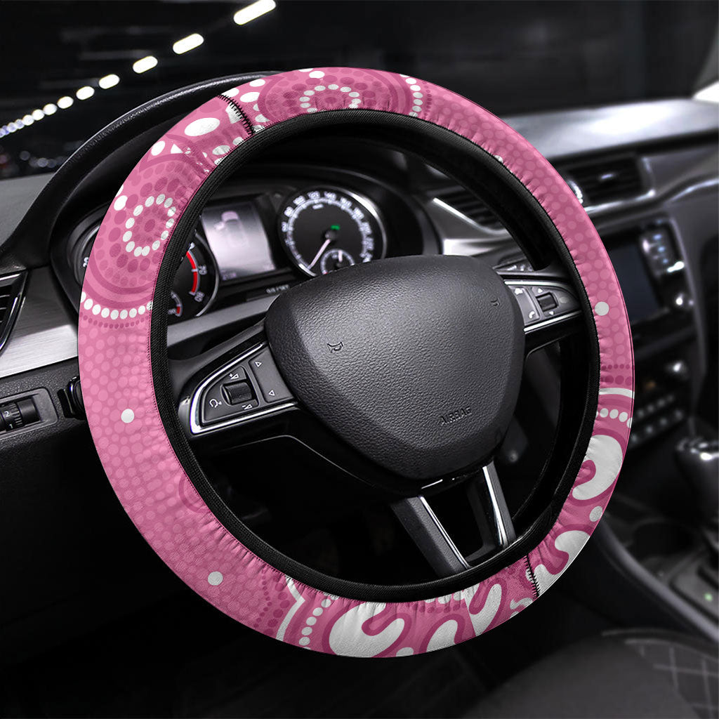 Australia Breast Cancer Support Steering Wheel Cover Pink Cockatoo Ribbon Aboriginal Art