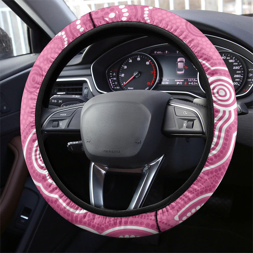 Australia Breast Cancer Support Steering Wheel Cover Pink Cockatoo Ribbon Aboriginal Art
