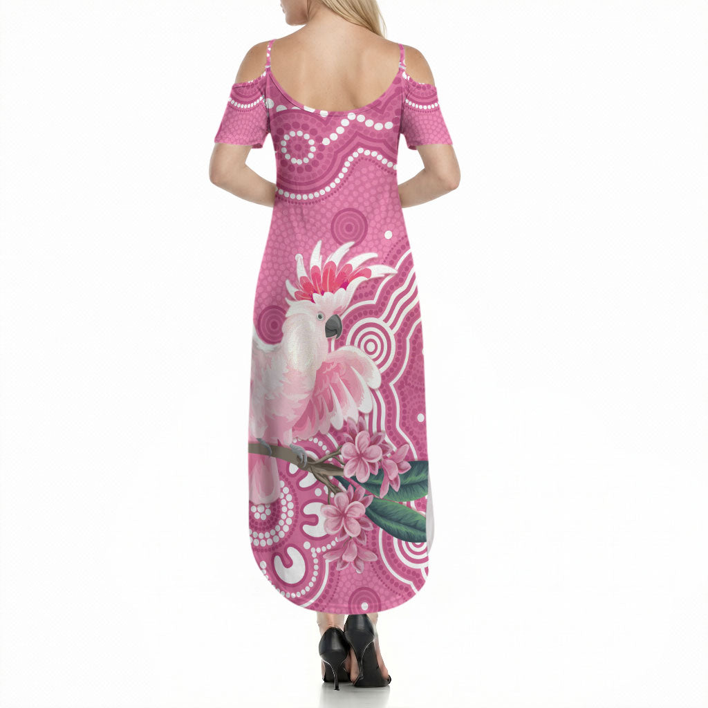 Australia Breast Cancer Support Summer Maxi Dress Pink Cockatoo Ribbon Aboriginal Art