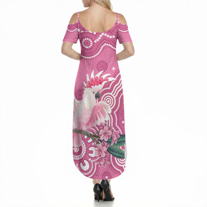 Australia Breast Cancer Support Summer Maxi Dress Pink Cockatoo Ribbon Aboriginal Art