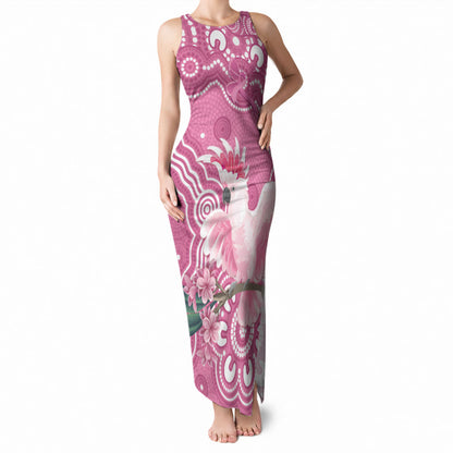 Australia Breast Cancer Support Tank Maxi Dress Pink Cockatoo Ribbon Aboriginal Art