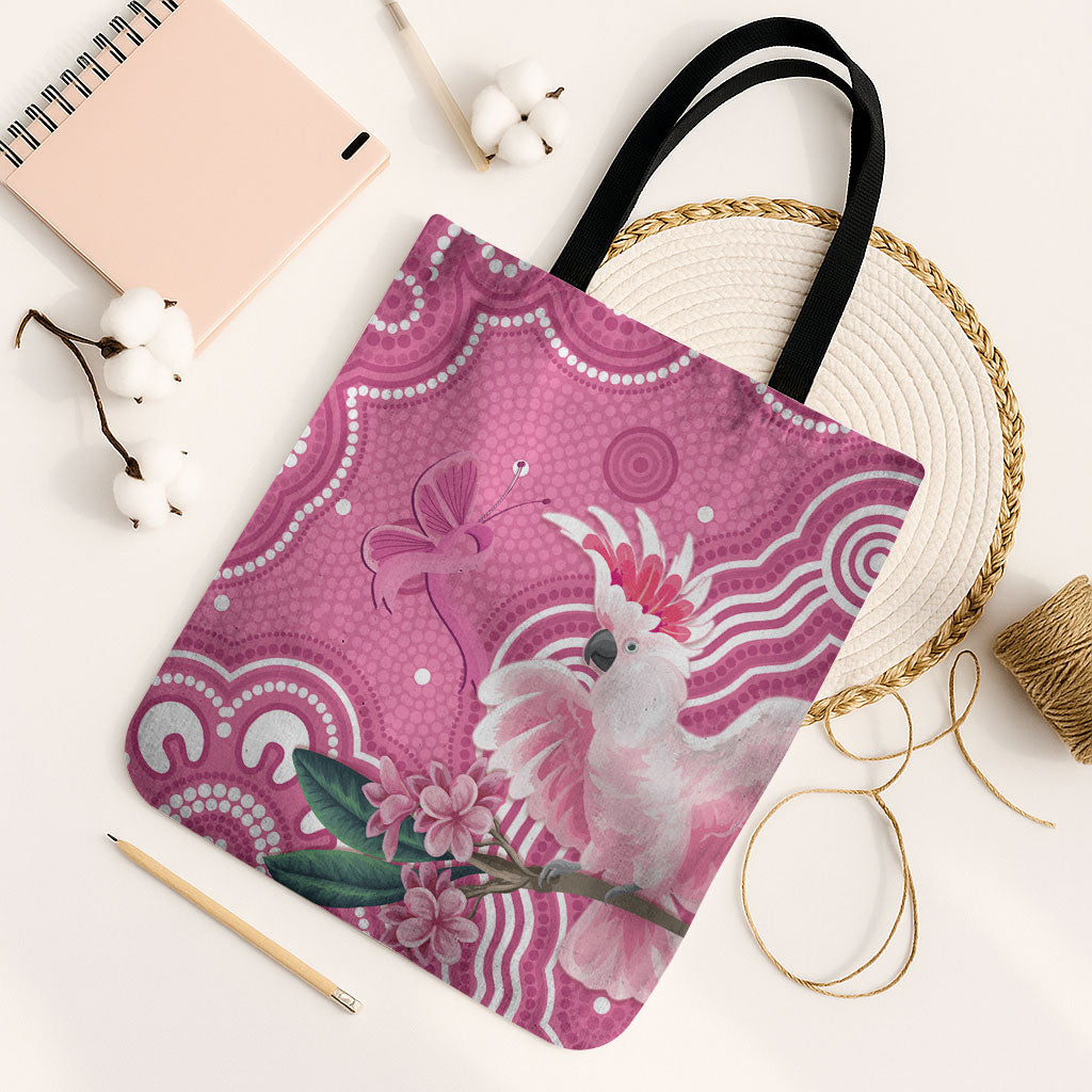 Australia Breast Cancer Support Tote Bag Pink Cockatoo Ribbon Aboriginal Art