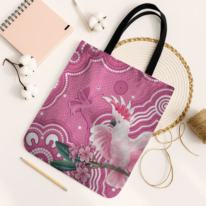Australia Breast Cancer Support Tote Bag Pink Cockatoo Ribbon Aboriginal Art