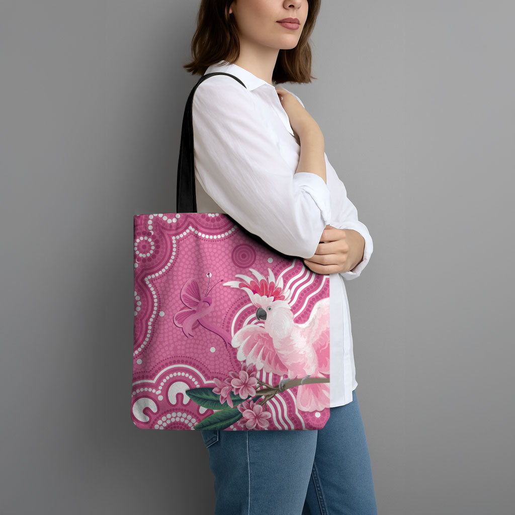 Australia Breast Cancer Support Tote Bag Pink Cockatoo Ribbon Aboriginal Art