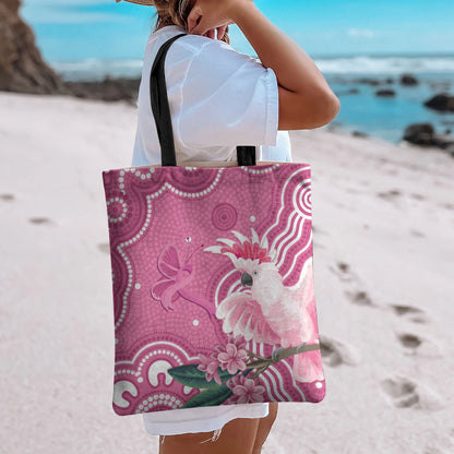 Australia Breast Cancer Support Tote Bag Pink Cockatoo Ribbon Aboriginal Art