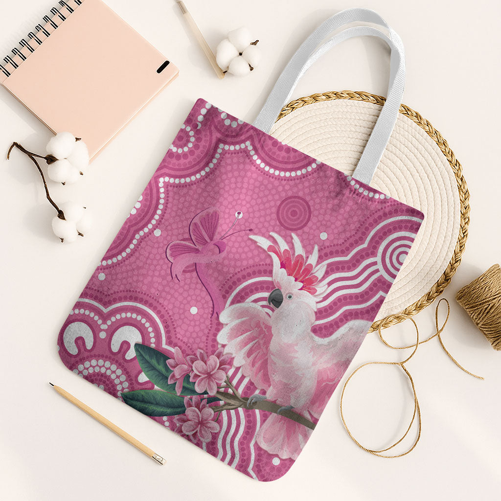 Australia Breast Cancer Support Tote Bag Pink Cockatoo Ribbon Aboriginal Art