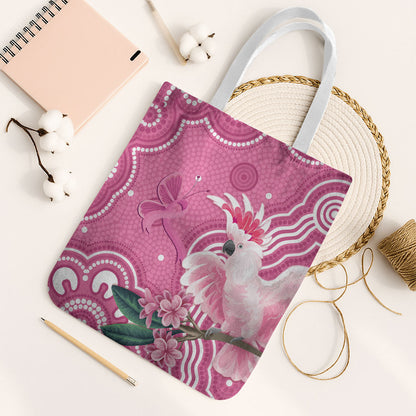 Australia Breast Cancer Support Tote Bag Pink Cockatoo Ribbon Aboriginal Art