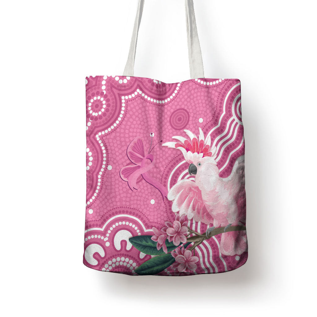 Australia Breast Cancer Support Tote Bag Pink Cockatoo Ribbon Aboriginal Art