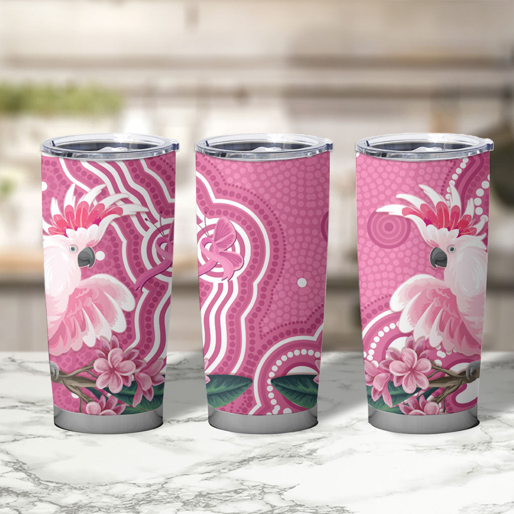 Australia Breast Cancer Support Tumbler Cup Pink Cockatoo Ribbon Aboriginal Art