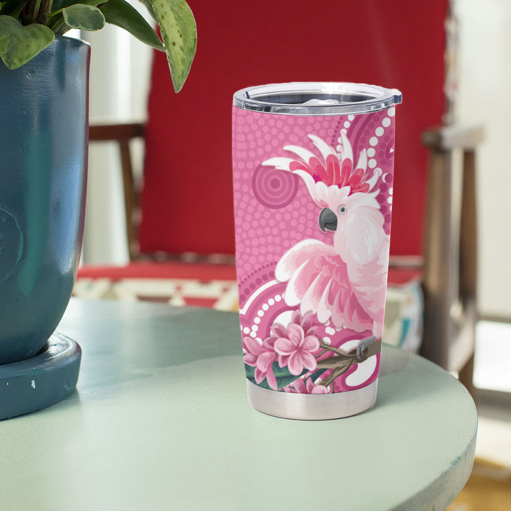 Australia Breast Cancer Support Tumbler Cup Pink Cockatoo Ribbon Aboriginal Art