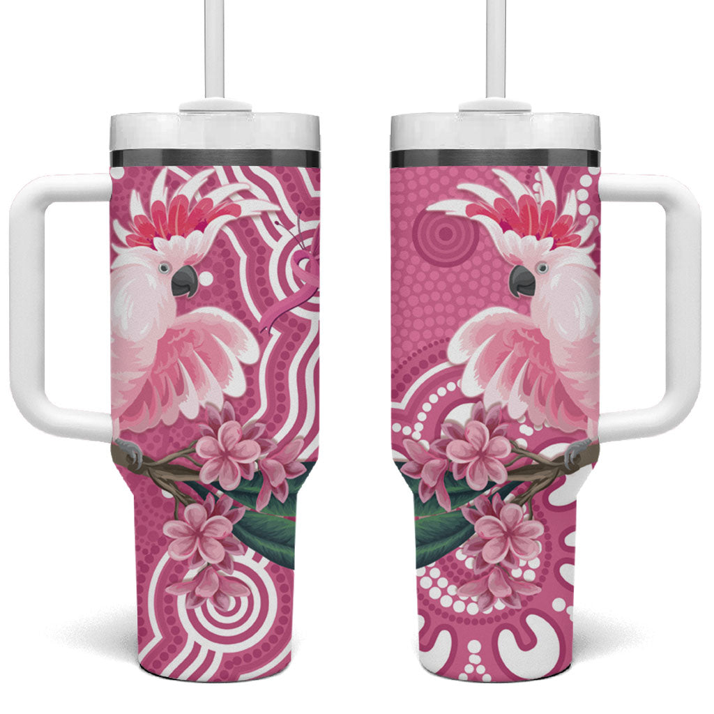 Australia Breast Cancer Support Tumbler With Handle Pink Cockatoo Ribbon Aboriginal Art