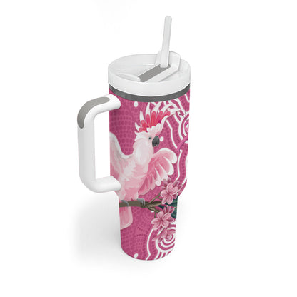 Australia Breast Cancer Support Tumbler With Handle Pink Cockatoo Ribbon Aboriginal Art