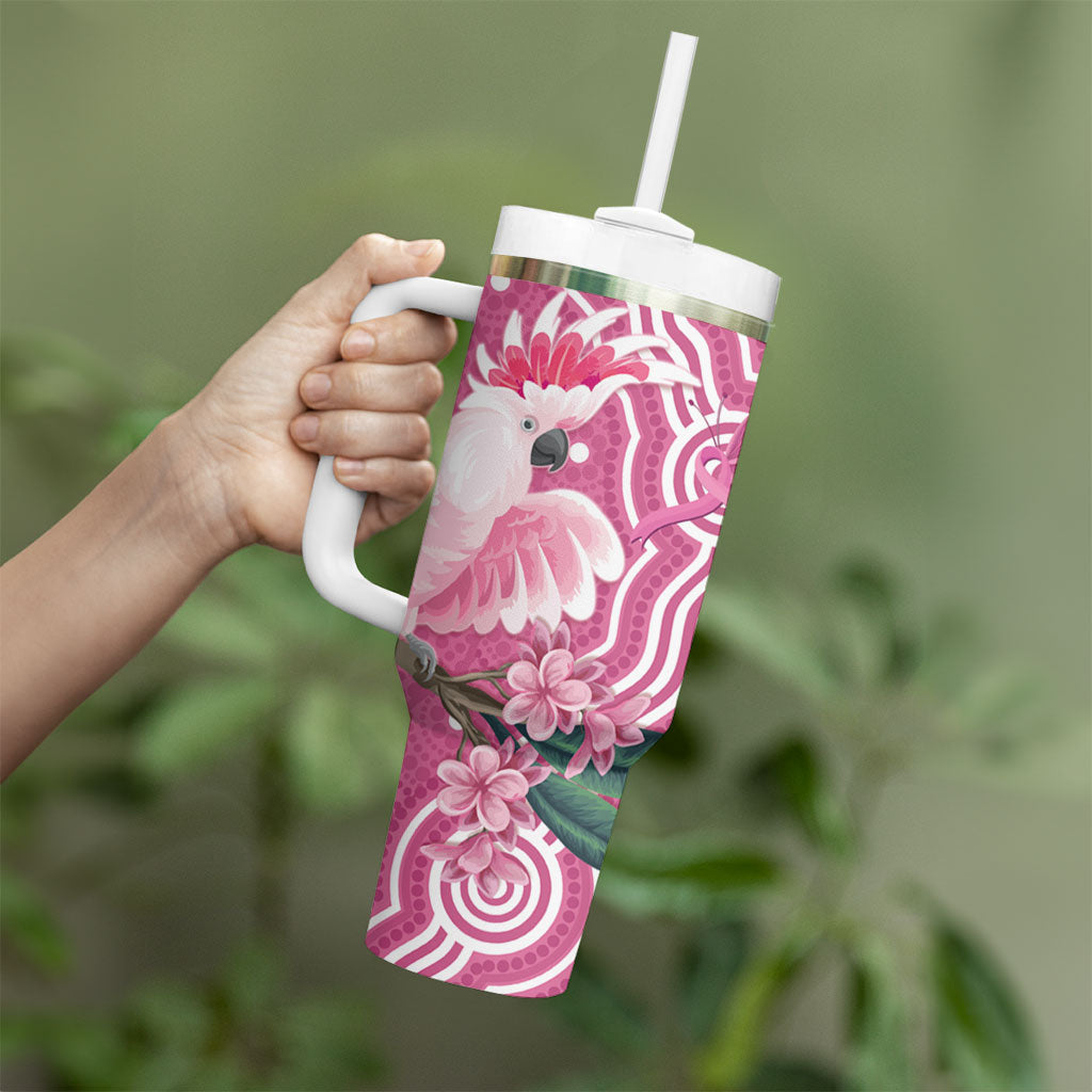 Australia Breast Cancer Support Tumbler With Handle Pink Cockatoo Ribbon Aboriginal Art