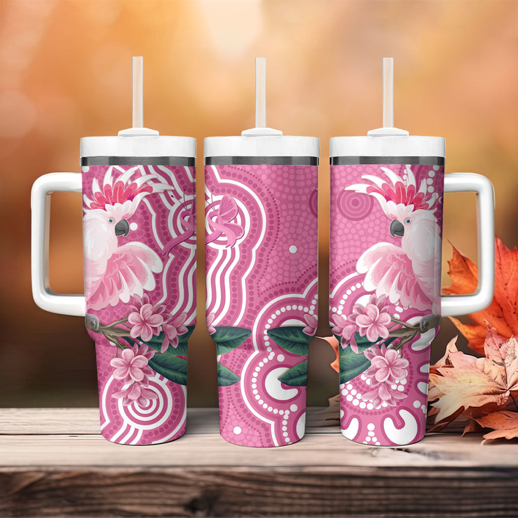 Australia Breast Cancer Support Tumbler With Handle Pink Cockatoo Ribbon Aboriginal Art