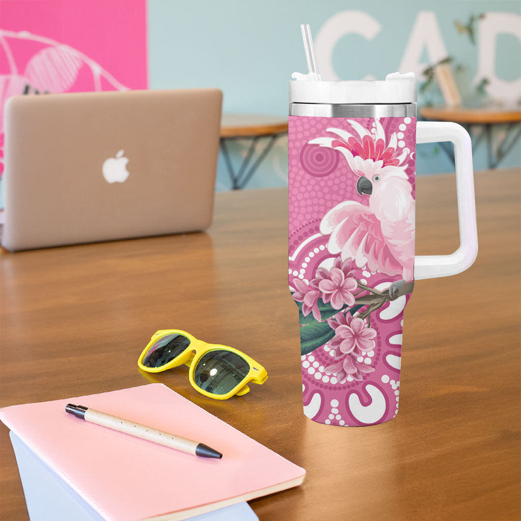 Australia Breast Cancer Support Tumbler With Handle Pink Cockatoo Ribbon Aboriginal Art
