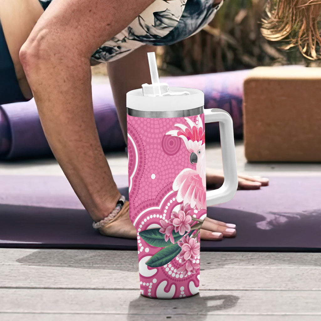 Australia Breast Cancer Support Tumbler With Handle Pink Cockatoo Ribbon Aboriginal Art