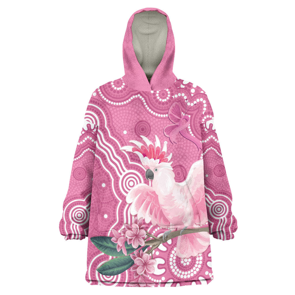Australia Breast Cancer Support Wearable Blanket Hoodie Pink Cockatoo Ribbon Aboriginal Art