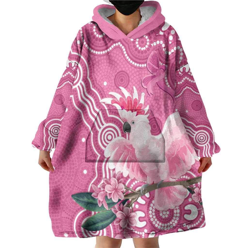 Australia Breast Cancer Support Wearable Blanket Hoodie Pink Cockatoo Ribbon Aboriginal Art