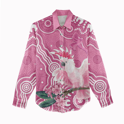 Australia Breast Cancer Support Women Casual Shirt Pink Cockatoo Ribbon Aboriginal Art