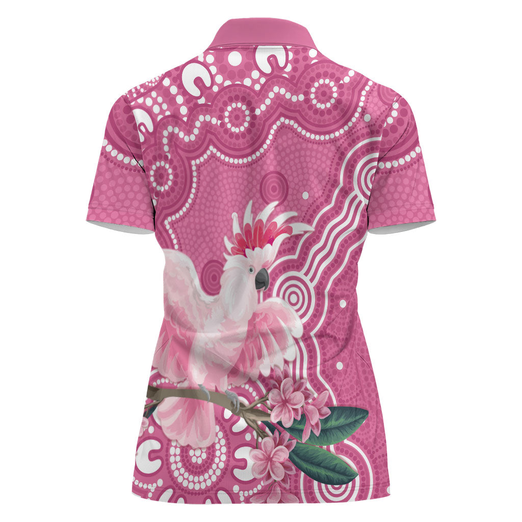 Australia Breast Cancer Support Women Polo Shirt Pink Cockatoo Ribbon Aboriginal Art