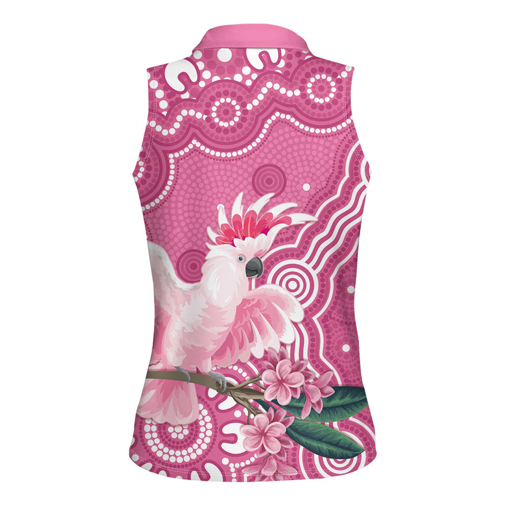 Australia Breast Cancer Support Women Sleeveless Polo Shirt Pink Cockatoo Ribbon Aboriginal Art